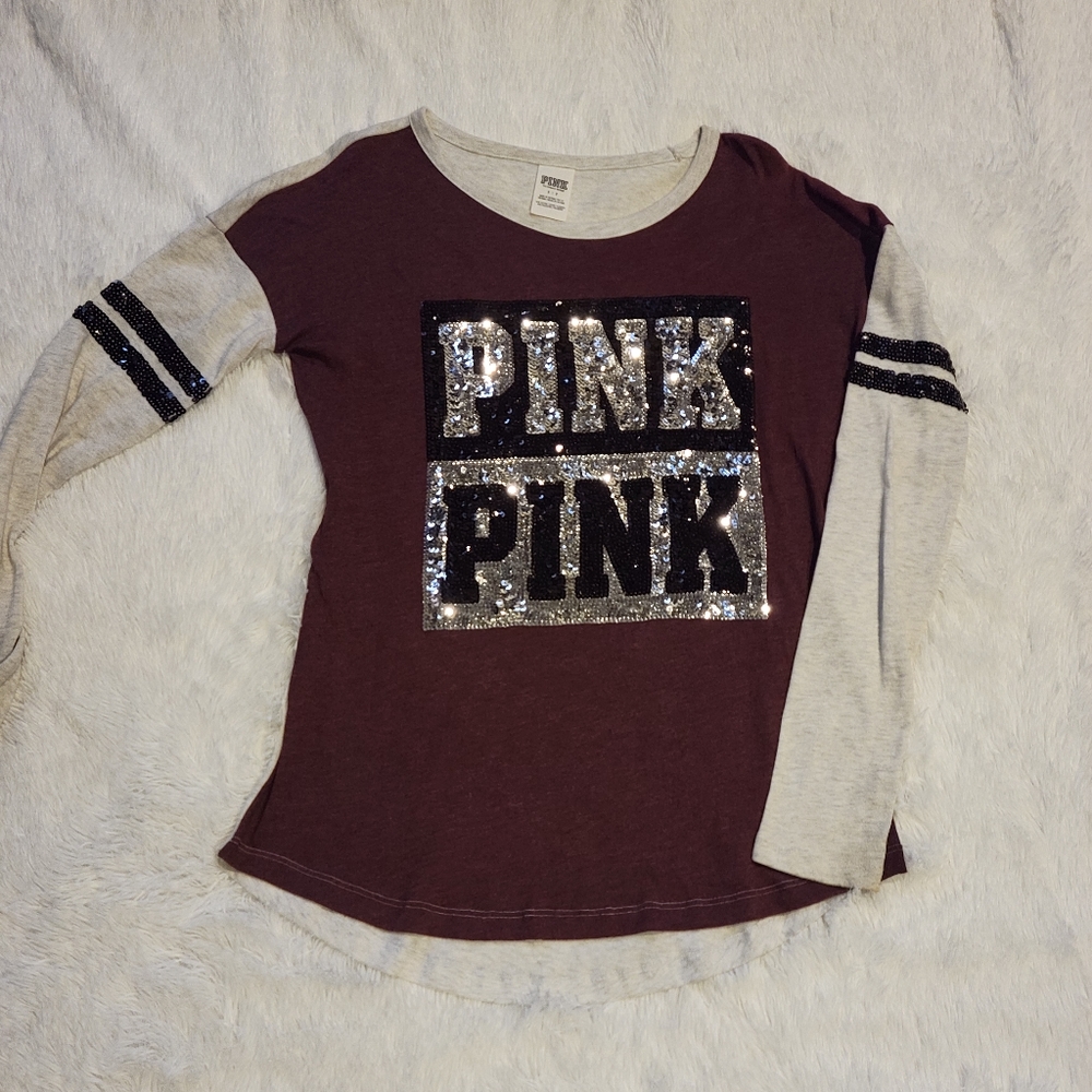 PINK long sleeve sequin top. Size Small.